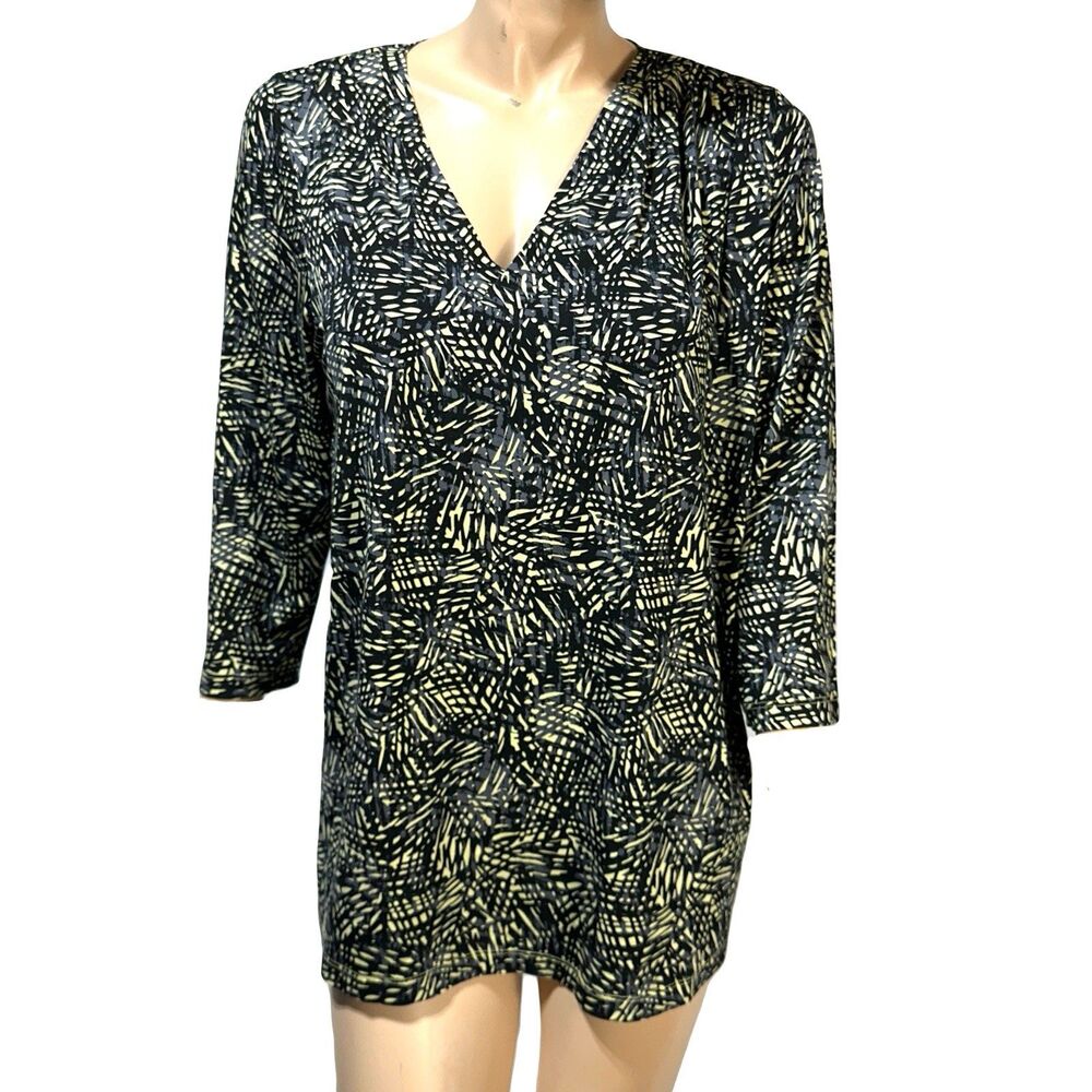 Soft Surroundings Tunic Top Go Lively Traverse Size L Abstract Geo Print NWT